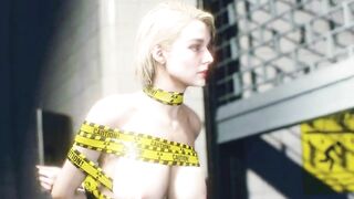 Jill Valentine Yellow Tape Bounded with Big Jiggly Tits - Resident Evil: Duct Tape Bondage Special