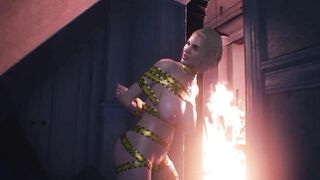 Jill Valentine Yellow Tape Bounded with Big Jiggly Tits - Resident Evil: Duct Tape Bondage Special