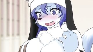 Kemono nun fox gets boobs squished