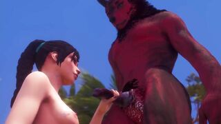 3D Werewolf Demon Monster Gets Blowjob