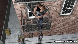 3D Babe Gets Fucked Hard on a Fire Escape