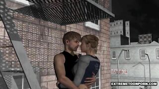 3D Babe Gets Fucked Hard on a Fire Escape