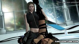 Foxy 3D cartoon lesbian vixen gets licked and scissored