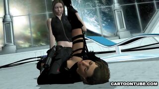 Foxy 3D cartoon lesbian vixen gets licked and scissored