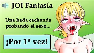 Spanish JOI hentai, la primera vez de un hada timida y cachonda.