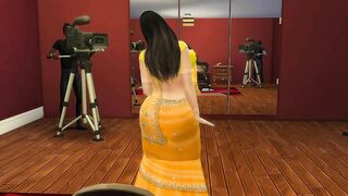 Desi Aunty Manju teasing horny guys by wearing a sexy yellow saree