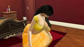 Desi Aunty Manju teasing horny guys by wearing a sexy yellow saree