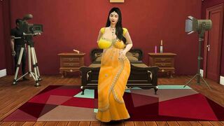 Desi Aunty Manju teasing horny guys by wearing a sexy yellow saree