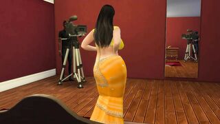 Desi Aunty Manju teasing horny guys by wearing a sexy yellow saree