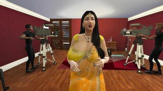 Desi Aunty Manju teasing horny guys by wearing a sexy yellow saree