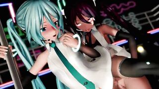 Miku Poledance With Futanari Dark Miku -Selcest MMD