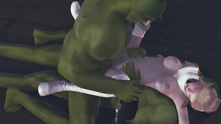 Elf girl gets an orgasm from two big cocks