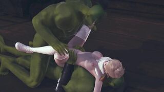 Elf girl gets an orgasm from two big cocks