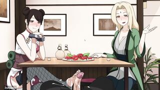 Naruto - Kunoichi Trainer - Tsunade rides cum and Ten Ten gives a footjob