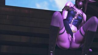 Purple elf masturbates her pussy on the deck of a ship