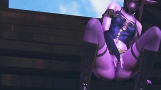 Purple elf masturbates her pussy on the deck of a ship