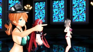 【MMD】Kawakaze & Kashima & Prinz - Undead enemies【R-18】