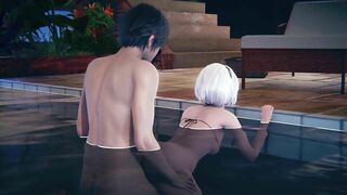 2B gets fucked doggystyle in the pool