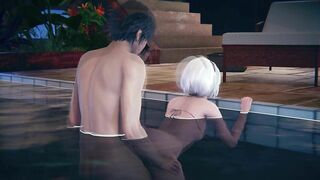 2B gets fucked doggystyle in the pool