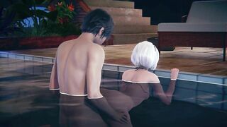 2B gets fucked doggystyle in the pool