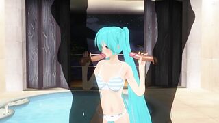 3D HENTAI Miku double blowjob