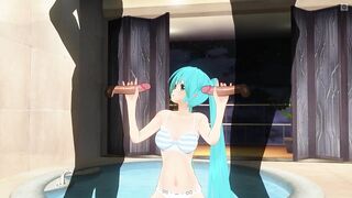 3D HENTAI Miku double blowjob