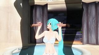 3D HENTAI Miku double blowjob