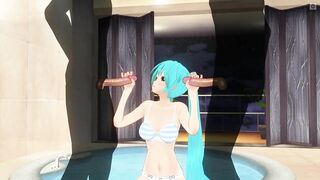 3D HENTAI Miku double blowjob