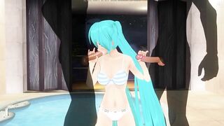 3D HENTAI Miku double blowjob