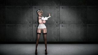 Cute Girl with Nipple Piercing in Black and White Maid Suit MMD Sexy Dance