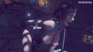 Lara Croft Tied Up BDSM - Fast Dildo Machine - Anal