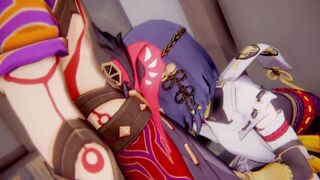 Kujou Sara x Arataki Itto Genshin Impact 3D HENTAI Shortver Part 2/6