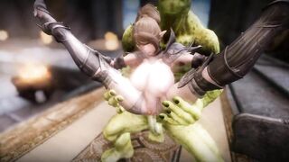 Big Breasts Elf Oak Defeat by Ugly Cosplay Orc Seeding Sex 3D Hentai NSFW Part 9