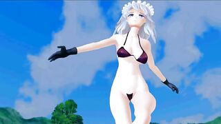 【MMD】Sakuya thighs and stomach jiggle on the moon light【R-18】