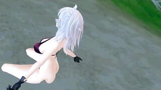 【MMD】Sakuya thighs and stomach jiggle on the moon light【R-18】