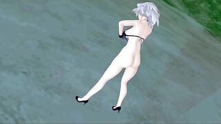 【MMD】Sakuya thighs and stomach jiggle on the moon light【R-18】