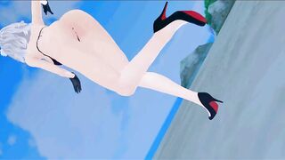 【MMD】Sakuya thighs and stomach jiggle on the moon light【R-18】