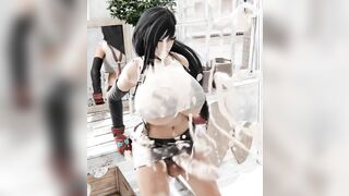 Futa Tifa fucks herself and cums hard【Hentai 3D】