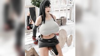 Futa Tifa fucks herself and cums hard【Hentai 3D】