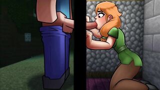 Minecraft Horny Craft #4 Big Dick Sloppy Blowjob through Glory Hole