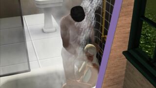 Blowjob in the shower! Made a stepsister | porno game, 3d, sims sex