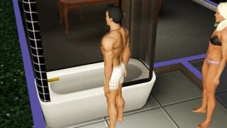 Blowjob in the shower! Made a stepsister | porno game, 3d, sims sex