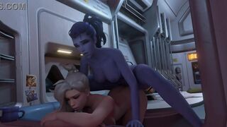 Overwatch Parody - Futa Widowmaker fucks Mercy on Dropship