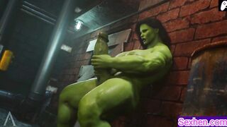 (4K) She Hulk Futa massage and masturbate his big green penis to cum |3D Hentai Animations|P130