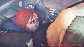 A red-haired girl sucked a knight