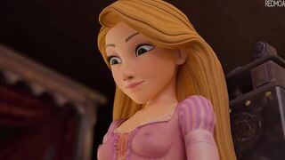 Rapunzel sees cock and tries footjob [Animation]
