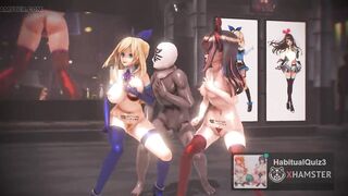 MMD r18 Kizuna AI & Mirai Akari Masked bitcH Erotic Show 3d hentai