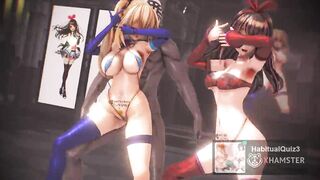 MMD r18 Kizuna AI & Mirai Akari Masked bitcH Erotic Show 3d hentai