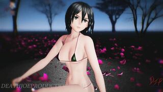 MMD R18 4k UHD Forest Green Bikini Mikasa Ackerman - Baam - 1074