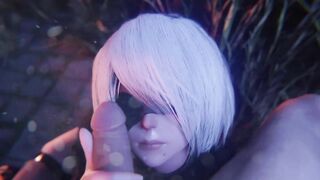 [animated] 2B Blowjob Lipjob into Facial